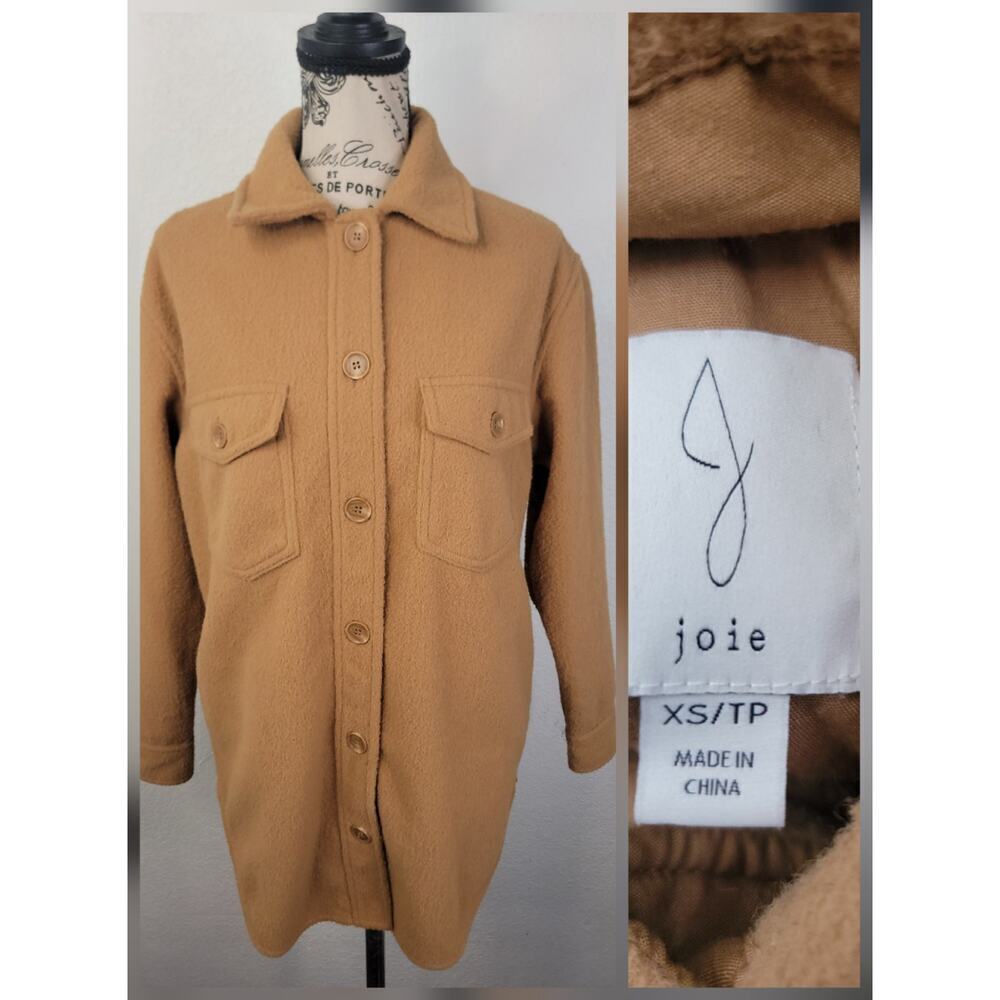 Joie Flannel Tunic Top Womens XS Button Up Shirt Tan Oversized Camp